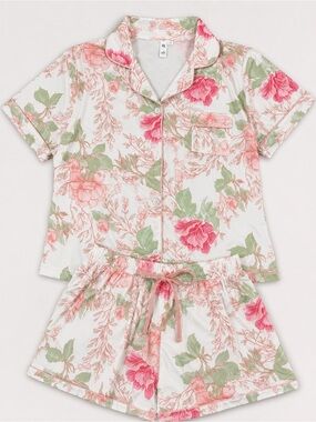 Floral Short-Sleeve Pajama Top - Pink & Green